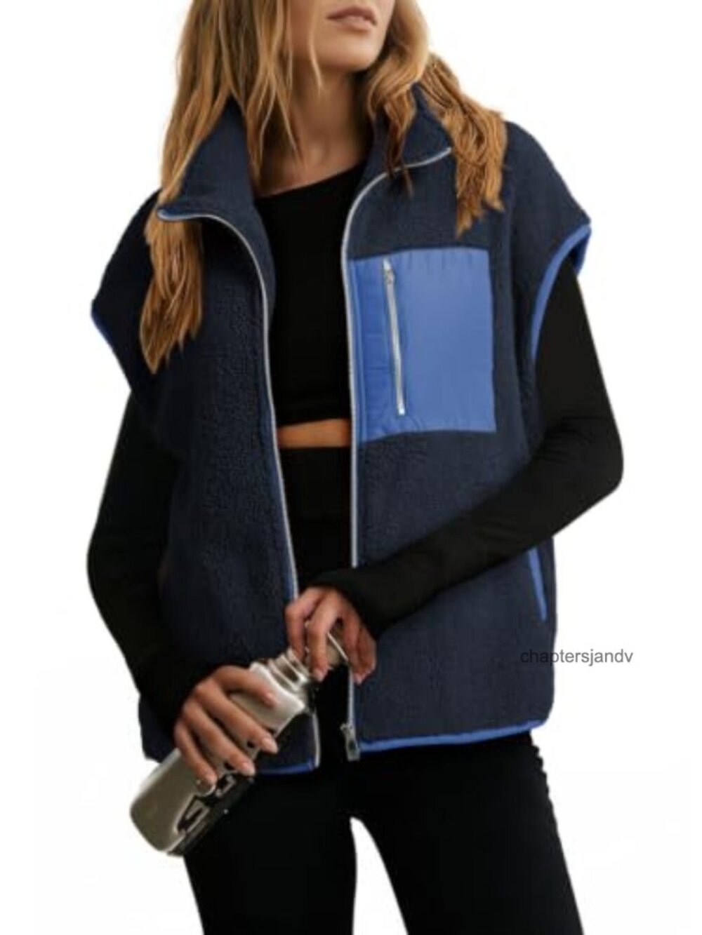Sherpa Fleece Zip Up Vest Oversized Casual Layering Jacket Women